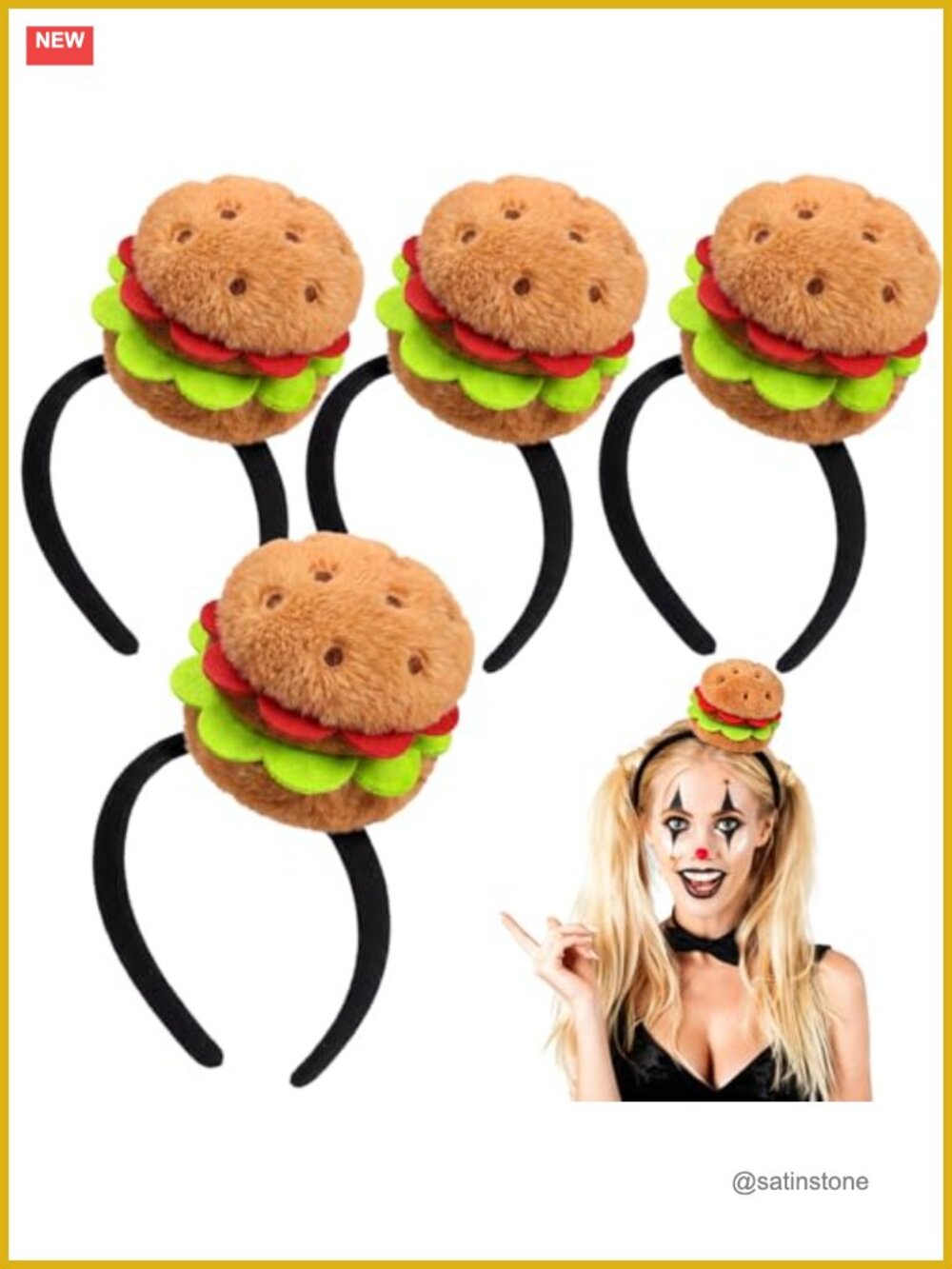 4 Pc Halloween Food Headband Set Plush 3D Burger Costume Accessory